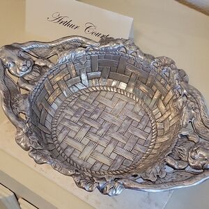 Arthur Court Pewter Bunny Design Basket Weave Woven Serving Bowl Holder